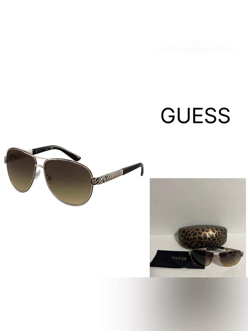GUESS - PRELOVED LIKE NEW - WOMENS GU7404 AVIATOR TORTOISE GOLD BROWN SUNGLASSES